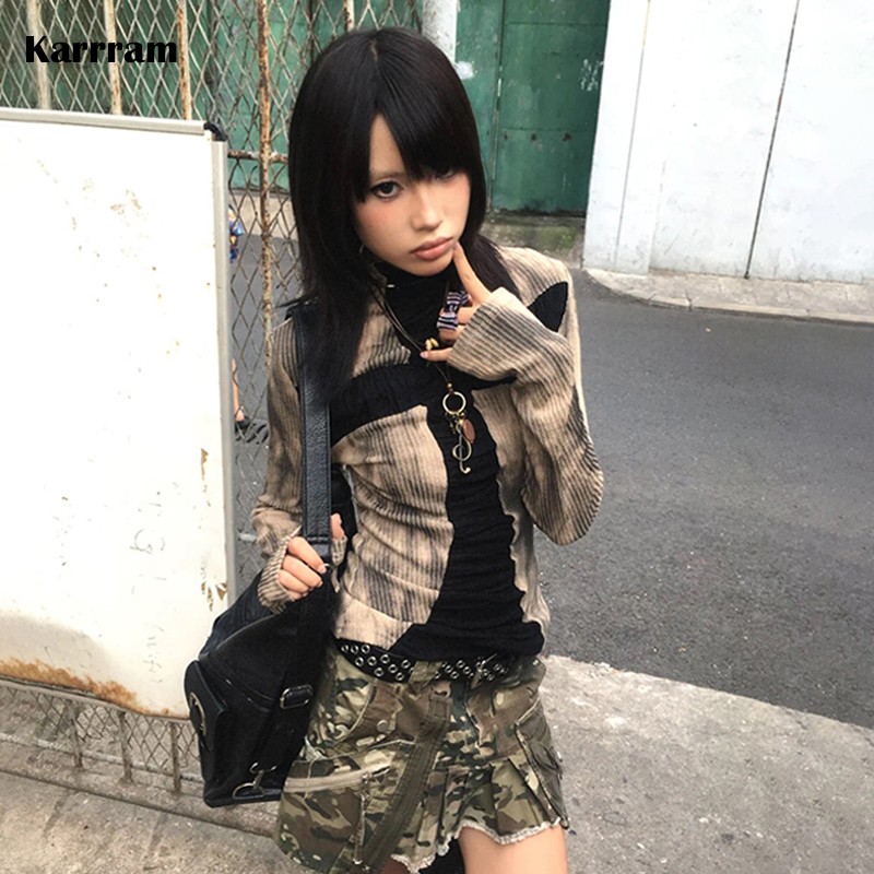 Winter Clothing Aesthetic - Karrram Japanese Y2k Ribbed Tops Vintage