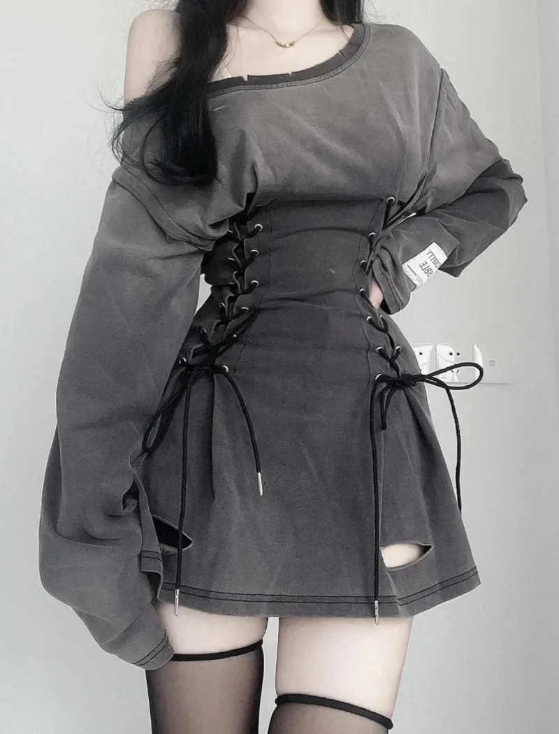 Winter Clothing Aesthetic - Fairycore Grunge Corset Dress Long Sleeve