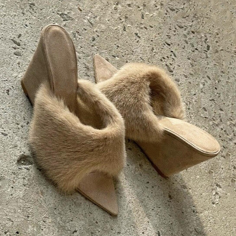 Winter Clothing For Women - Fluffy Women Slippers Wedges Platform Sandals