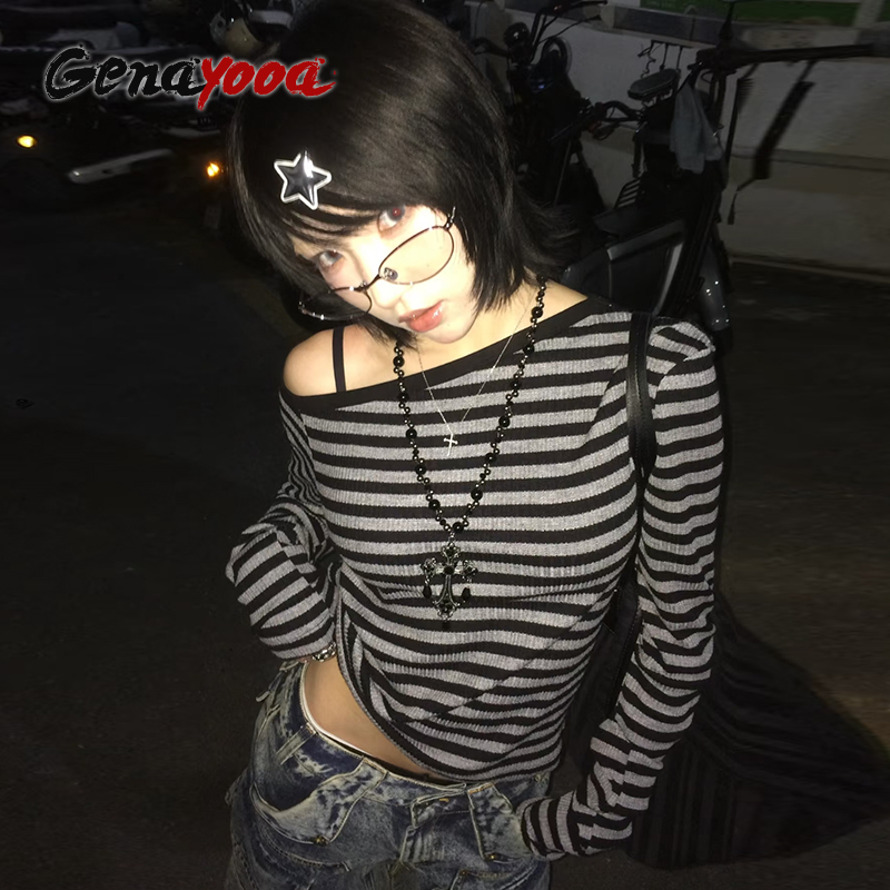 Winter Clothing Aesthetic - Genayooa Japanese Y2k T-shirt Women Long