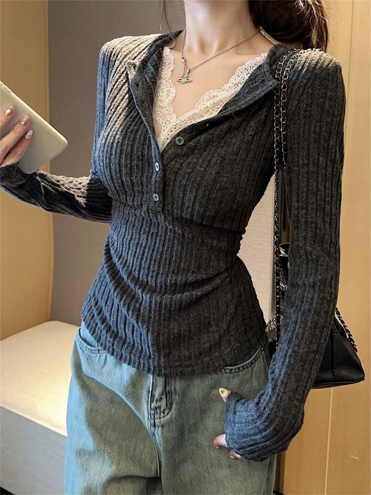 Women's Top Lace Patchwork Lon - огляд і ціна Winter Clothing Aesthetic