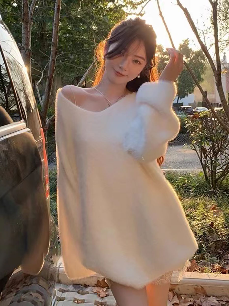 Pullovers Women Pink V-neck Au - огляд і ціна Winter Clothing Aesthetic