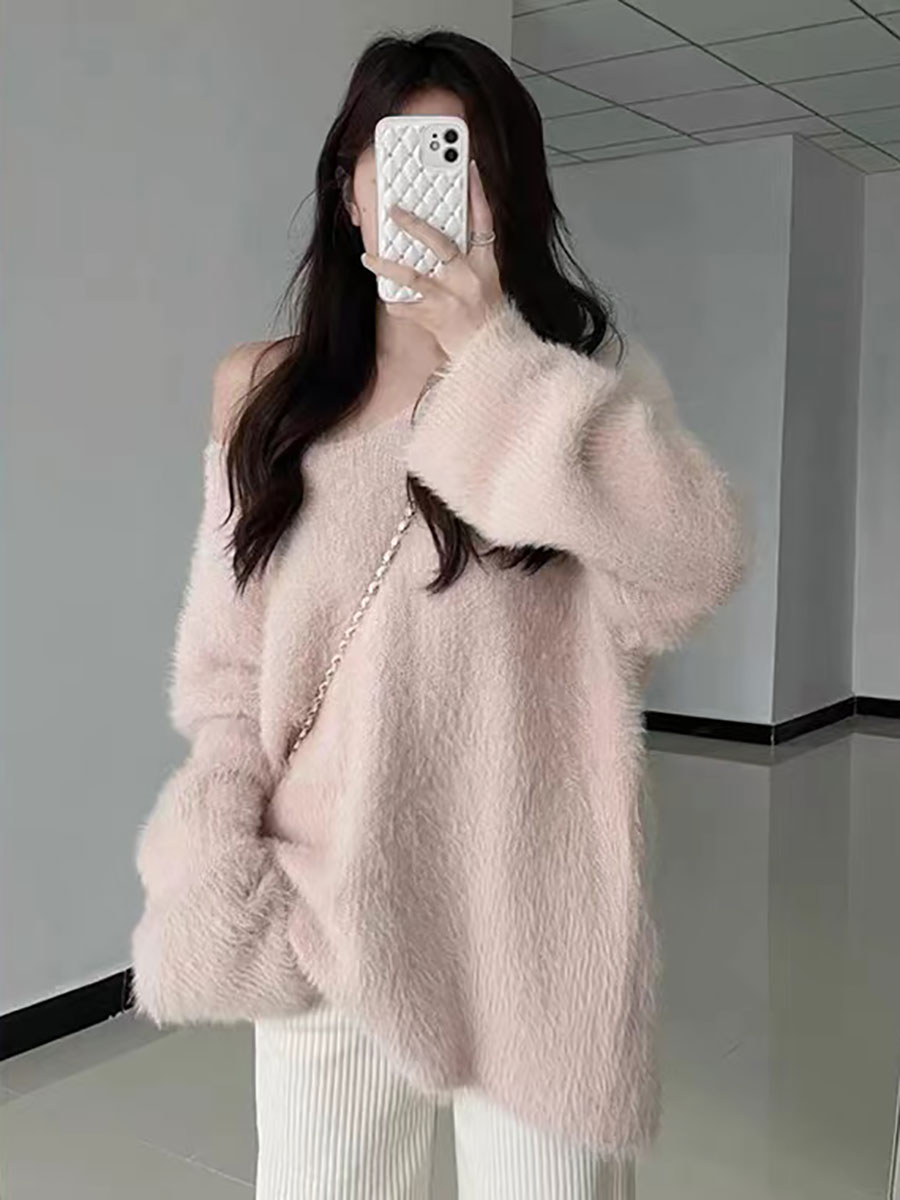 Pullovers Women Pink V-neck Au - огляд і ціна Winter Clothing Aesthetic